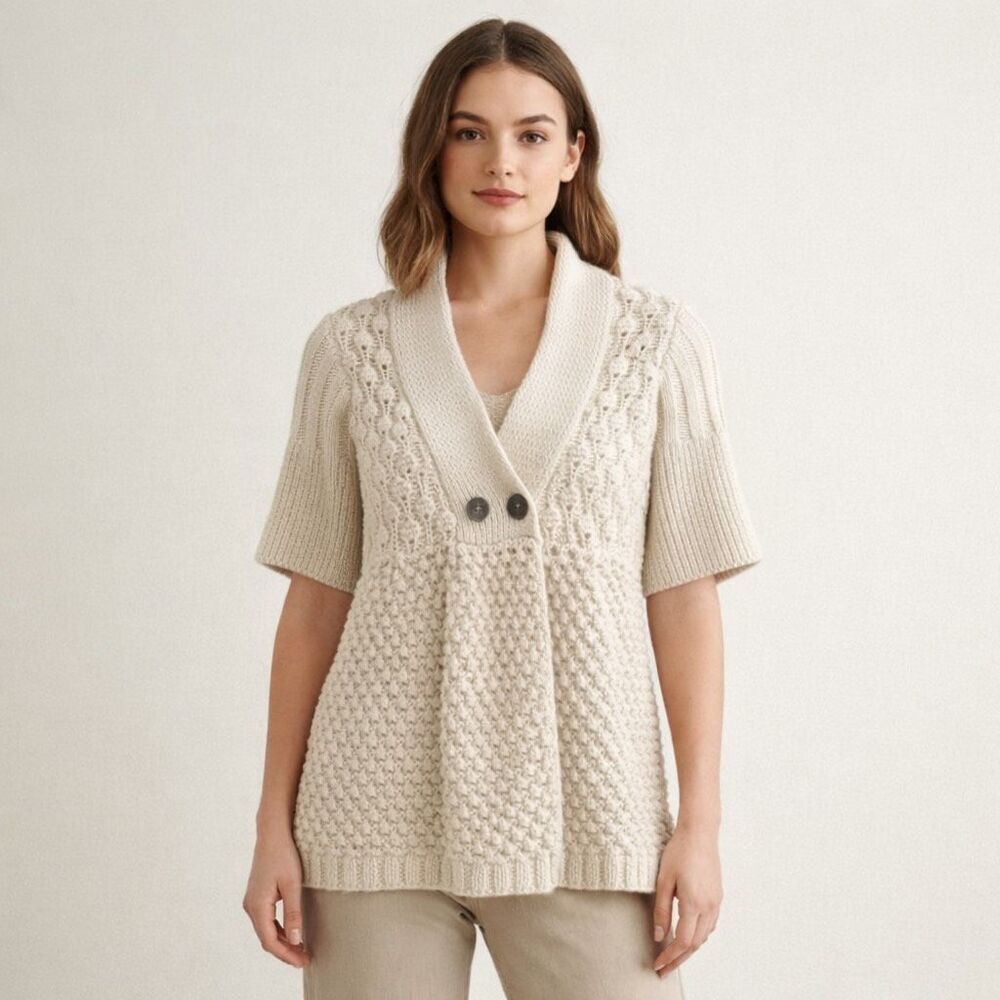 Even Design History Cream Knit Cardigan Sweater Medium Boho